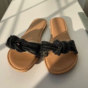 Elegant Black Knotted Slide Sandals